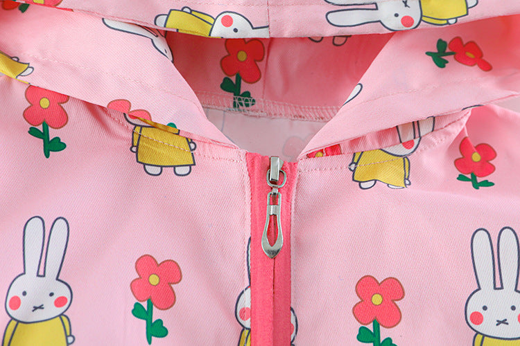 [340202] - Setelan 3 in 1 Jaket Hoodie Celana Jeans Anak Perempuan - Motif Rabbit Flower