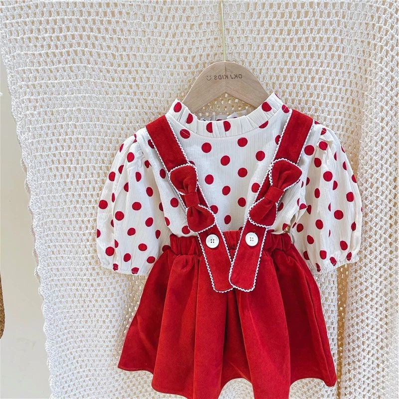 [507683] - Setelan Blouse Polkadot Overall Kodok Anak Perempuan - Motif Tie Rope