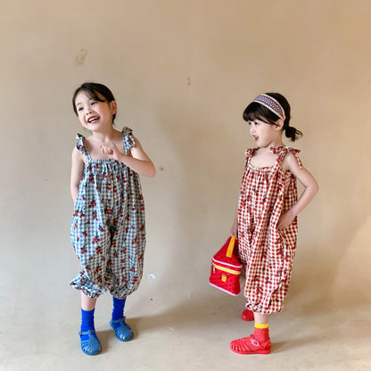 [507480] - Baju Jumpsuit  Fashion Anak Perempuan Import - Motif Tartan Plaid