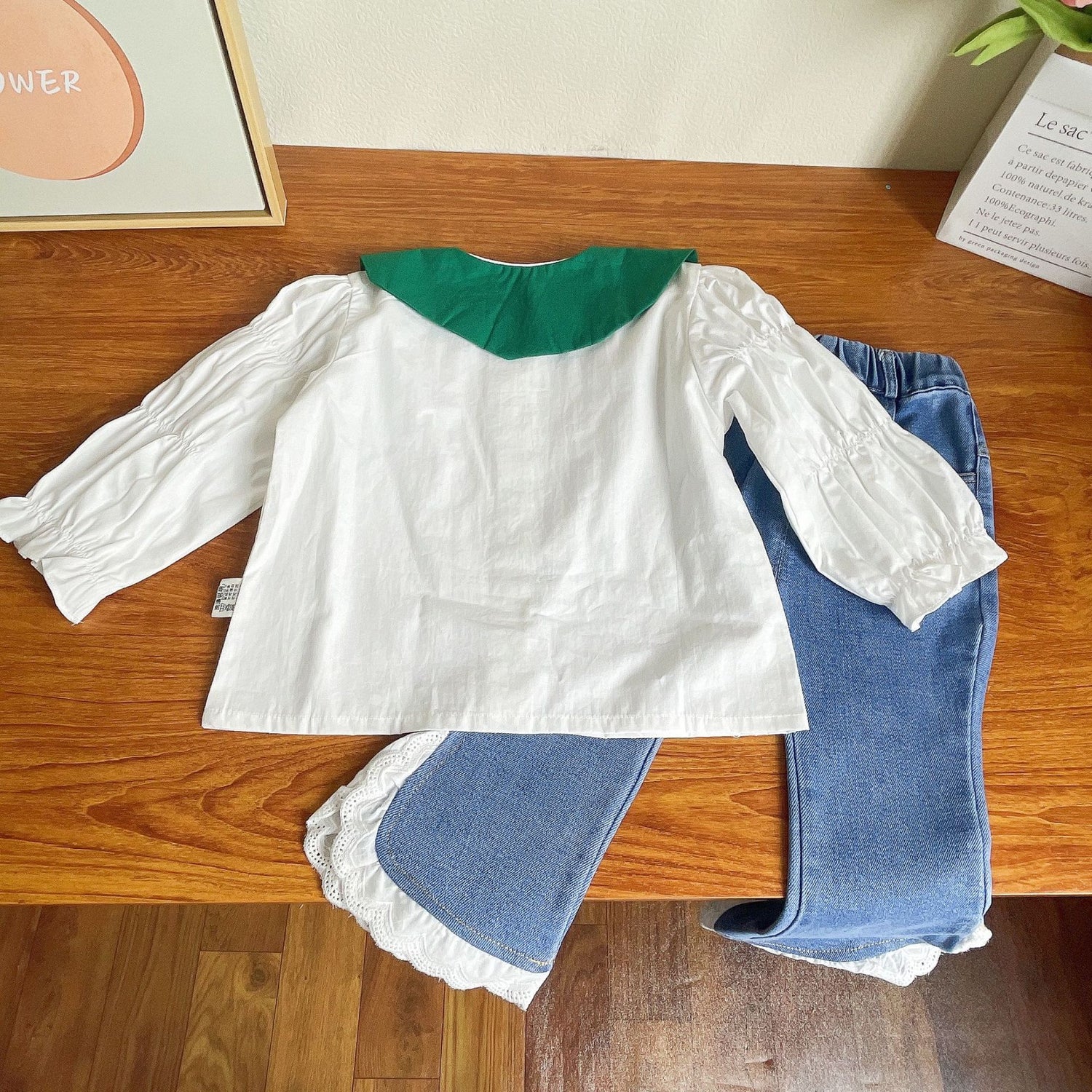 [363586] - Setelan Blouse Celana Panjang Jeans Renda Anak Perempuan - Motif Ribbon Girl