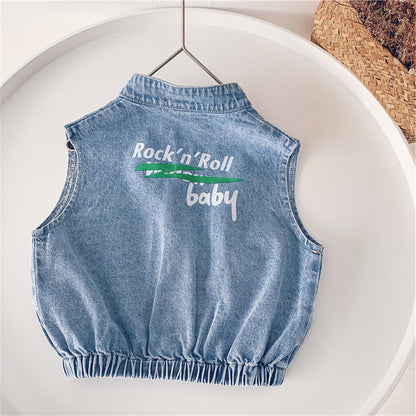 [507506] - Atasan Jaket Jeans Fashion Anak Cowok - Motif Tilt Pocket