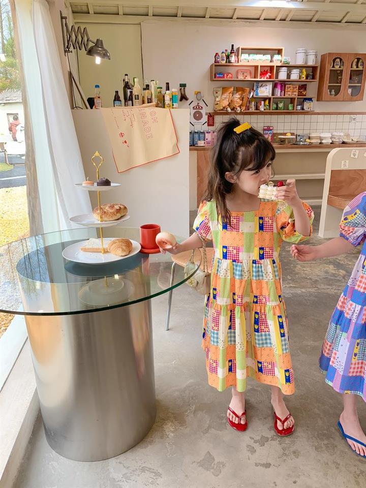 [507694] - Dress Lengan Balon Anak Perempuan - Motif Abstract Box