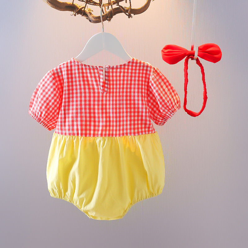 [352333] - Setelan Mini Jumpsuit Kotak-Kotak Anak Perempuan - Motif Lace Plaid