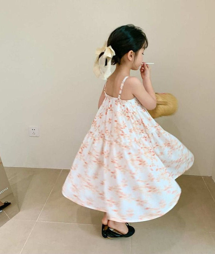 [507662] - Long Dress Lengan Kutung Anak Perempuan - Motif Flower Petals