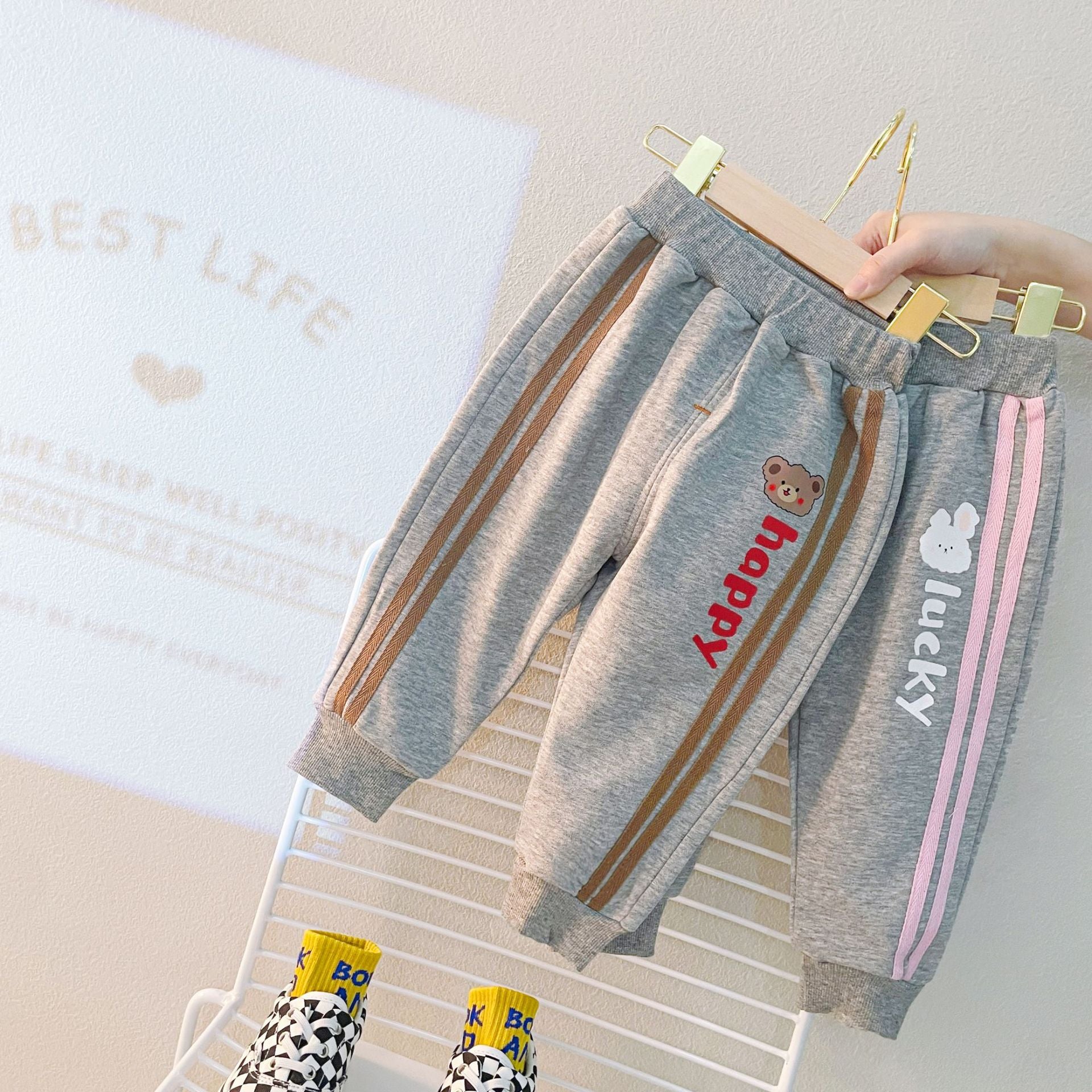 [340207] - Setelan Sweater Crewneck Celana Jogger Anak Perempuan - Motif Happy Bear