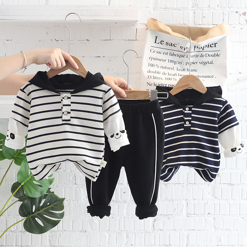 [345359] - Setelan Kaos Hoodie Kancing Celana Jogger Anak Laki-Laki - Motif Arm Face