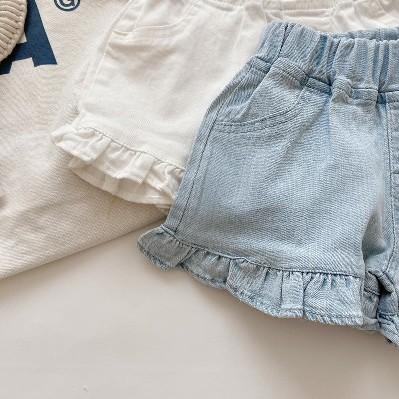 [508196] - Celana Pendek Kain Semi Jeans Hotpants Anak Perempuan - Motif Plain Lace