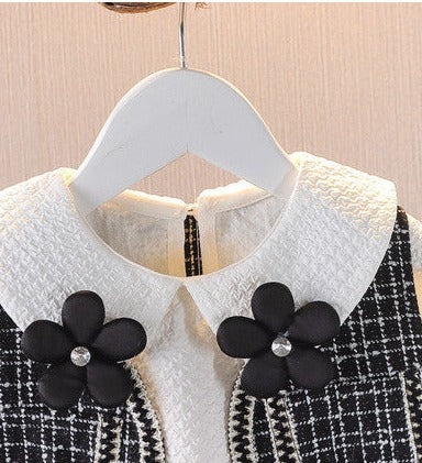 [352341] - Mini Dress Vest Rompi 2 in 1 Lengan Panjang Anak Perempuan - Motif Flower Plaid