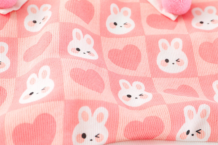 [340204] - Setelan 3D Sweater Pom Pom Celana Jogger Anak Perempuan - Motif Heart Rabbit