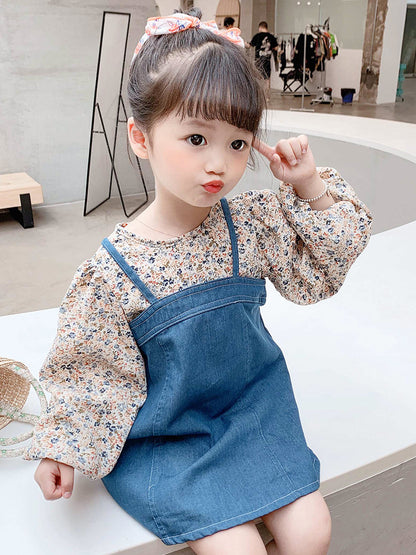 [363419] - Dress Fashion Anak Perempuan Import - Motif Denim Flower