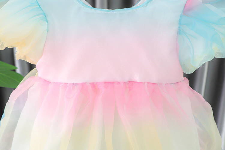 [340233] - Dress Pelangi Tutu Lengan Pendek Anak Perempuan - Motif Colorful Dew