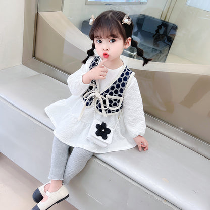 [340226] - Setelan 3 in 1 Rompi Blouse Celana Panjang Anak Perempuan - Motif Flower Round