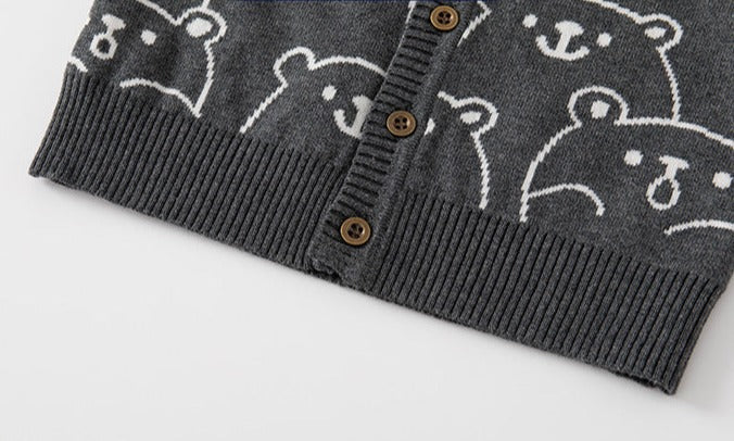 [513665] - Atasan Jaket Cardigan Lengan Panjang Anak Laki-Laki - Motif Round Bear