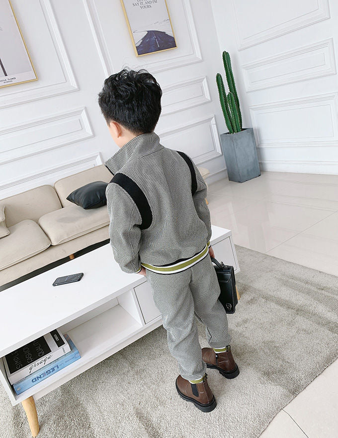 [119355] - Setelan Jaket Kerah Celana Panjang Jogger Anak Cowok - Motif Stripe Casual