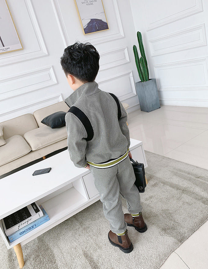 [119355] - Setelan Jaket Kerah Celana Panjang Jogger Import Anak Cowok - Motif Stripe Casual