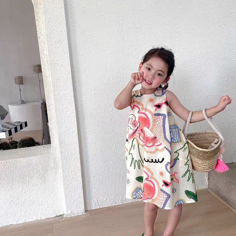 [507635] - Dress Lengan Kutung Anak Perempuan - Motif Abstract Shopping