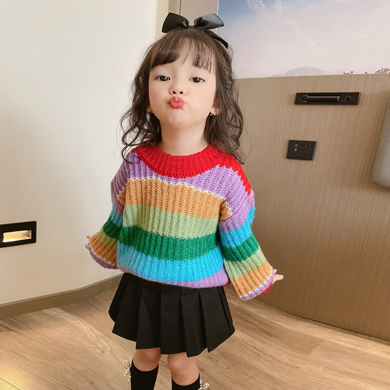 [507730] - Atasan Sweater Rajut Oversize Anak Perempuan - Motif Knitting Rainbow