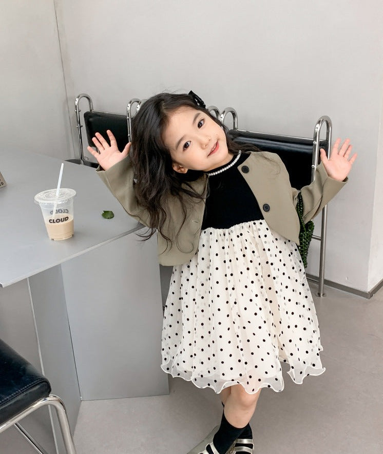 [363582] - Setelan Dress Mini Blazer Anak Perempuan - Motif Casual Polka