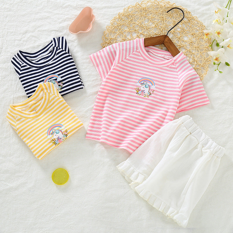 [368429] - Setelan Kaos Fashion Anak - Motif Rainbow Unicorn