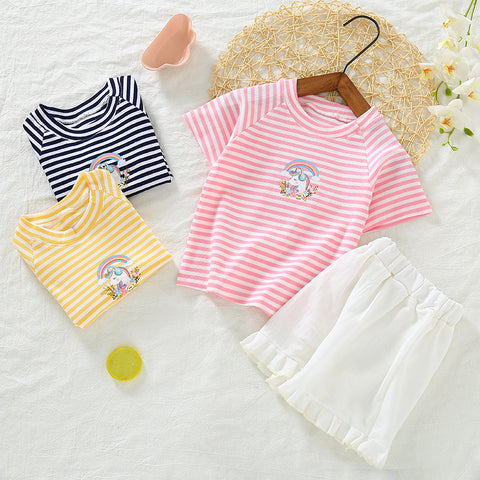 [368429] - Setelan Kaos Fashion Anak - Motif Rainbow Unicorn