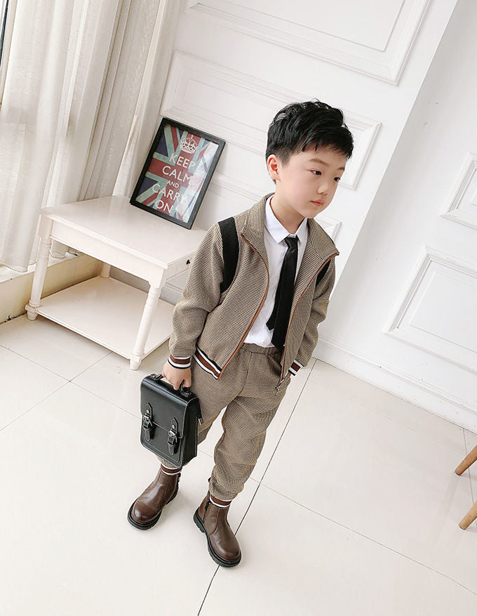 [119355] - Setelan Jaket Kerah Celana Panjang Jogger Anak Cowok - Motif Stripe Casual