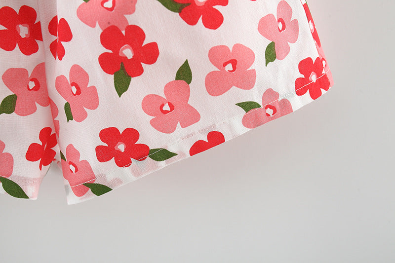 [340273] - Setelan Dress Pantai Lengan Kutung Anak Perempuan - Motif Ribbon Flowers