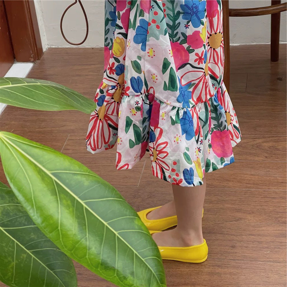 [507693] - Dress Oversize Lengan Panjang Anak Perempuan - Motif Flower Art