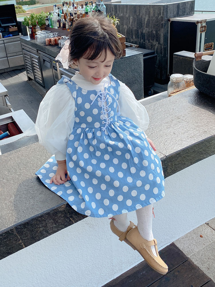 [507740] - Setelan Blouse Overall Polkadot Anak Perempuan - Motif Round Circle
