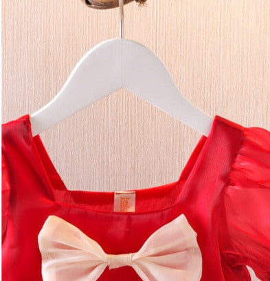 [352325] - Dress Gaun Pesta Mini Import Lengan Pendek Anak Perempuan - Motif Ribbon Plain