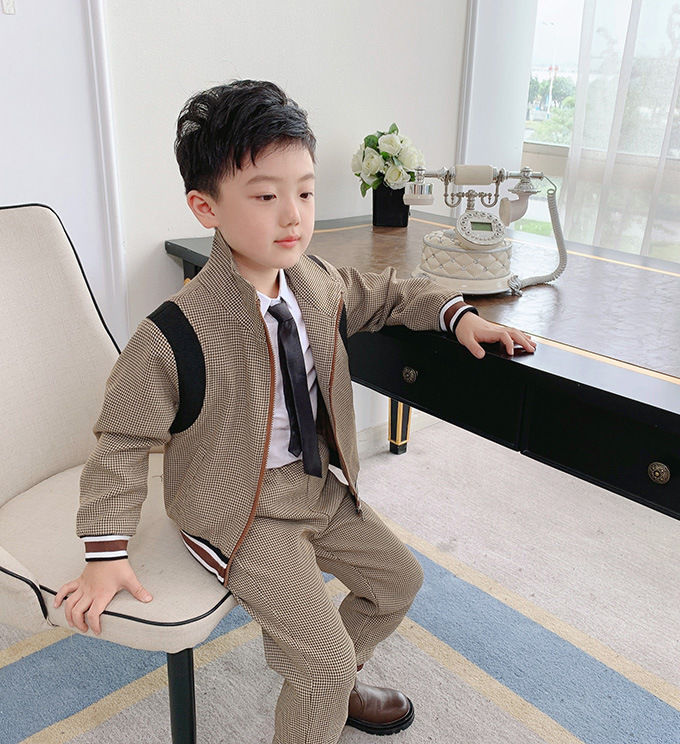 [119355] - Setelan Jaket Kerah Celana Panjang Jogger Anak Cowok - Motif Stripe Casual