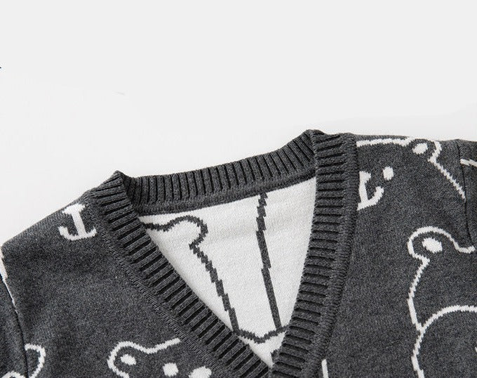 [513665] - Atasan Jaket Cardigan Lengan Panjang Anak Laki-Laki - Motif Round Bear