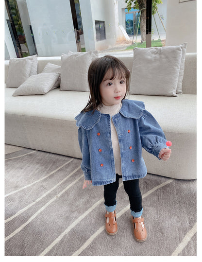 [507524] - Atasan Jaket Jeans Fashion Anak Perempuan Import - Motif Colored Buttons