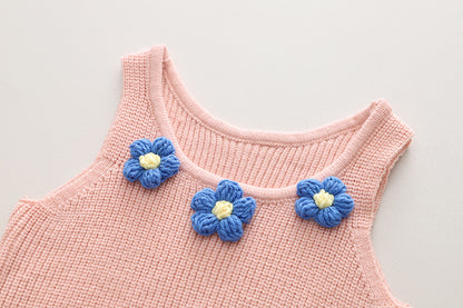 [340322] - Setelan 3 in 1 Sweater Rompi Celana Jenas Import Anak Perempuan - Motif Chest Flower