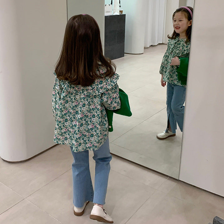 [363601] - Setelan Blouse Celana Jeans Rawis Anak Perempuan - Motif Crowded Flowers