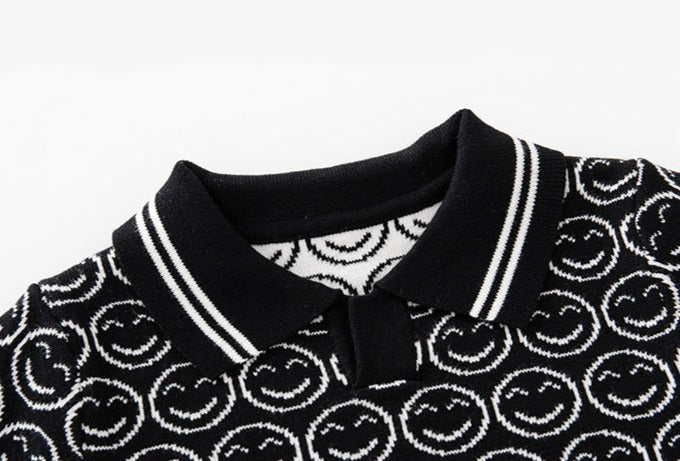 [513650] - Atasan Sweater Polo Kerah Lengan Panjang Anak Laki-Laki - Motif Round Smile