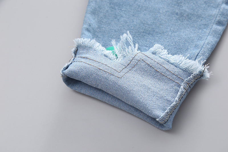 [352314] - Setelan 3 in 1 Blouse Rompi Celana Jeans Anak Perempuan - Motif Knitted Flowers