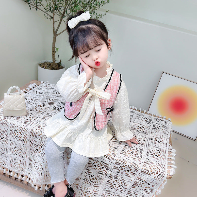 [340227] - Setelan 3 in 1 Blouse Rompi Celana Panjang Anak Perempuan - Motif Lace Ribbon