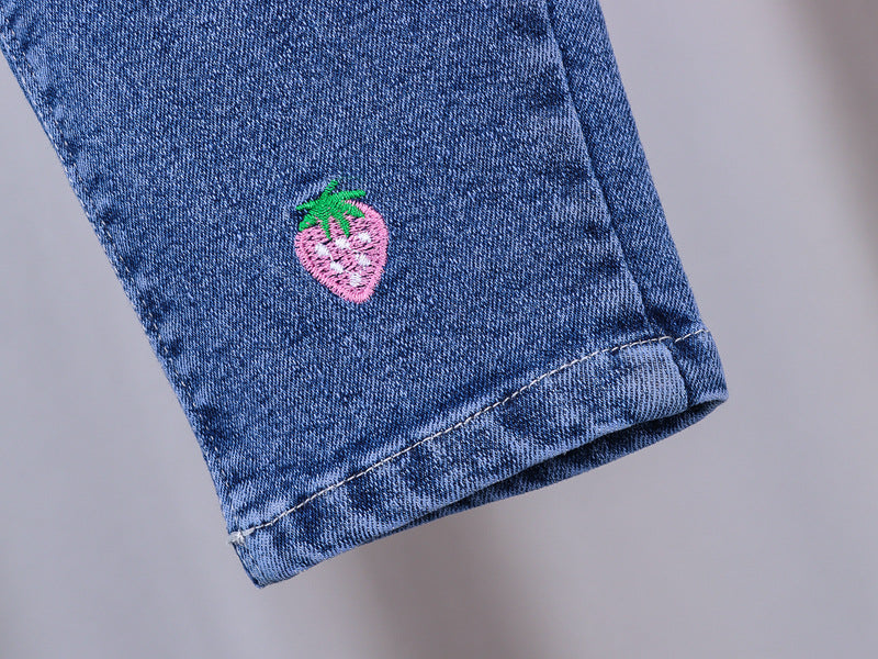 [102340] - Bawahan Jeans / Celana Panjang Anak - Motif Strawberry Bordir