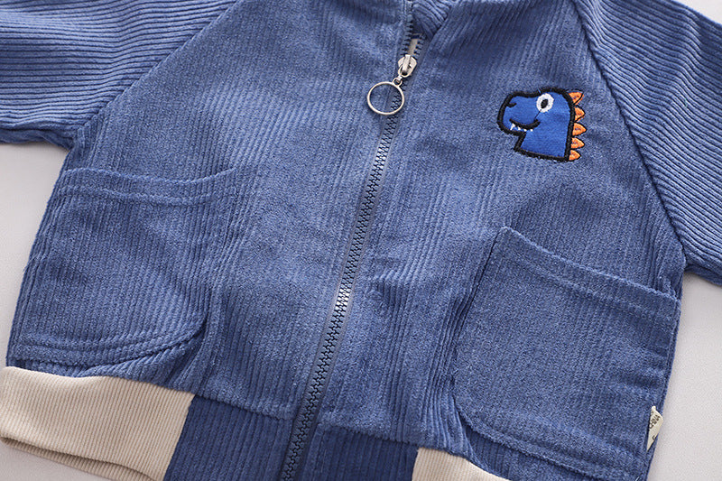 [345334] - Setelan 3 in 1 Jaket Resleting 3D Celana Panjang Jogger Anak Laki-Laki - Motif Beg Dino