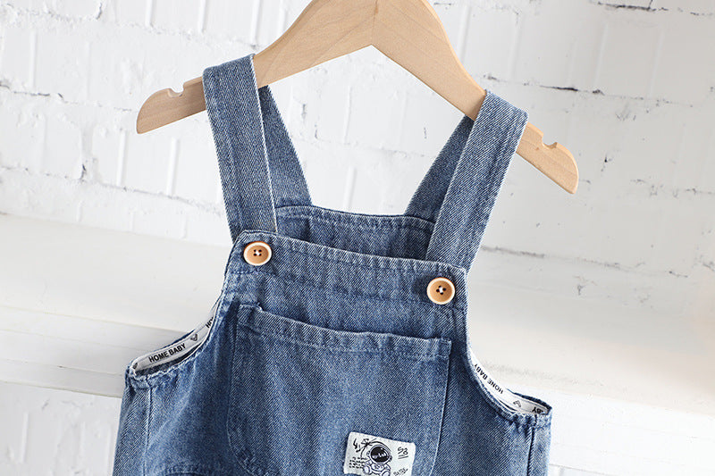 [345315] - Setelan Jaket Hoodie Overall Jeans Kodok Anak Laki-Laki - Motif Plain Pocket