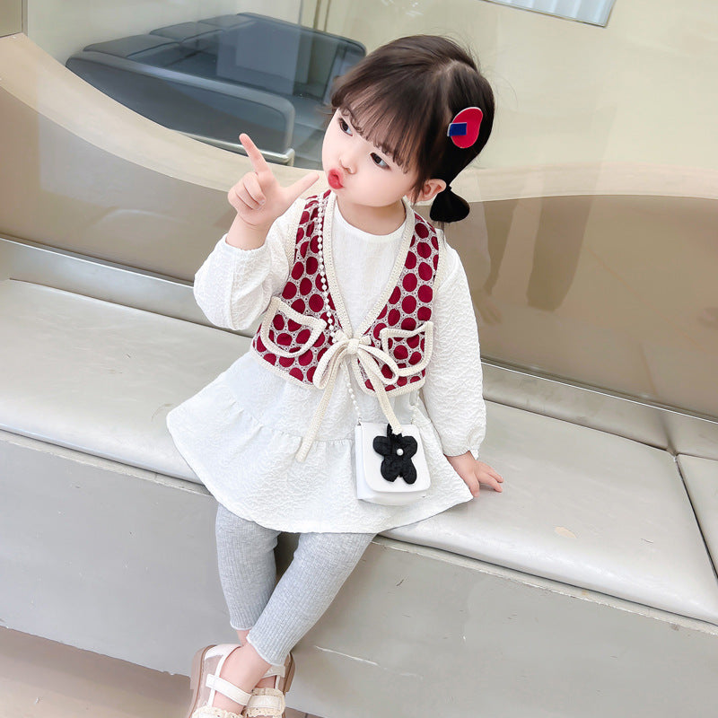 [340226] - Setelan 3 in 1 Rompi Blouse Celana Panjang Anak Perempuan - Motif Flower Round