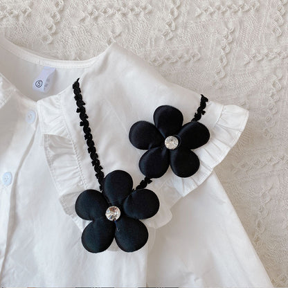 [363560] - Setelan 3D Blouse Celana Panjang Cutbray Import Anak Perempuan - Motif Flower Collar