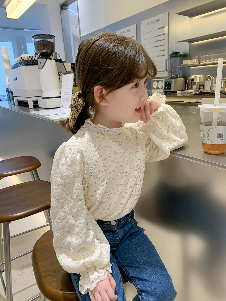 [507724] - Atasan Blouse Low Turtle Neck Anak Perempuan - Motif Patterned Holes