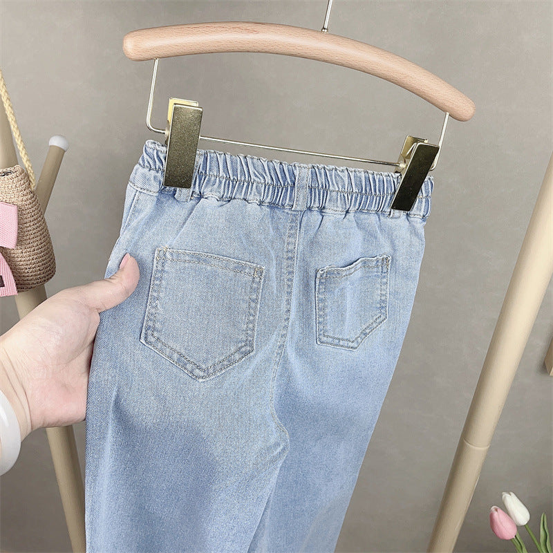 [363580] - Setelan Blouse Bordir Celana Jeans Kulot Rawis Anak Perempuan - Motif Knitted Lace