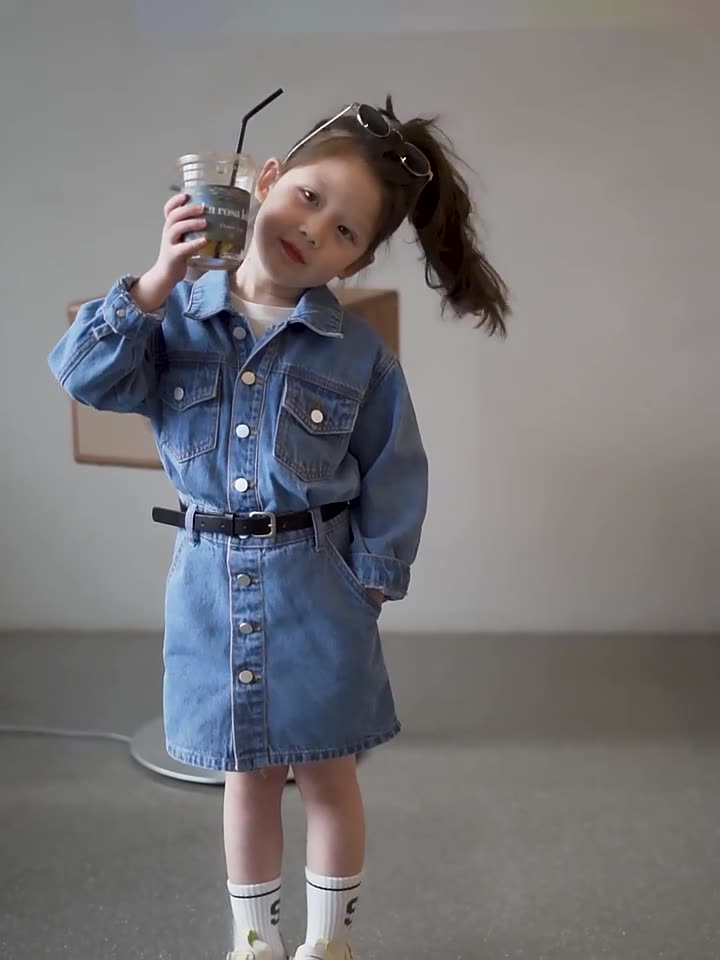 [507642] - Dress Jeans Lengan Panjang Anak Perempuan - Motif Denim Gradation