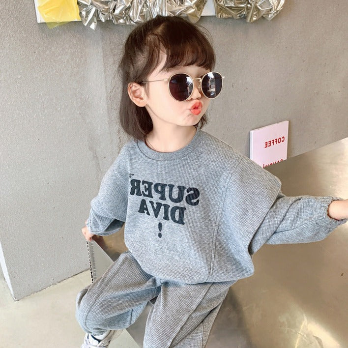 [507700] - Setelan Sweater Oversize Celana Jogger Anak Perempuan - Motif Firm Writing