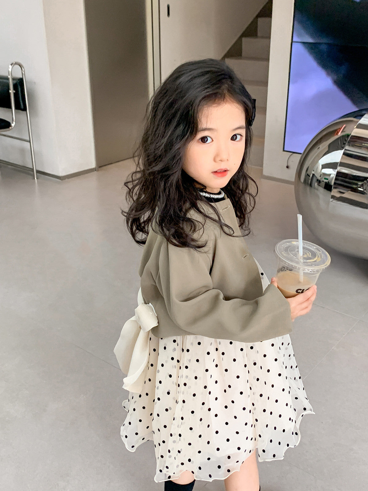 [363582] - Setelan Dress Mini Blazer Anak Perempuan - Motif Casual Polka