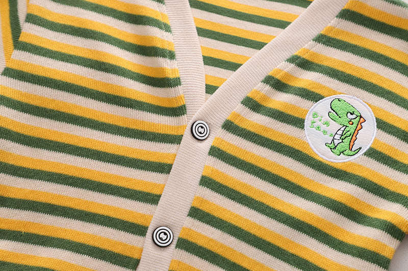 [345332] - Setelan 3 in 1 Cardigan Kemeja Celana Panjang Jeans Anak Laki-Laki - Motif Stare Dino