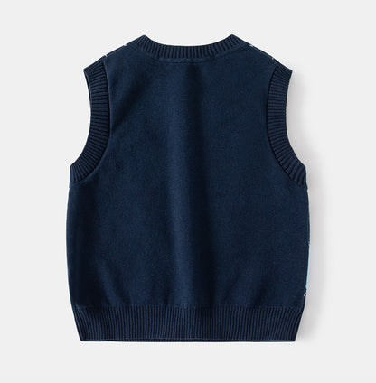 [513633] - Atasan Sweater Rompi Rajut Kutung Anak Laki-Laki - Motif Bear Neat
