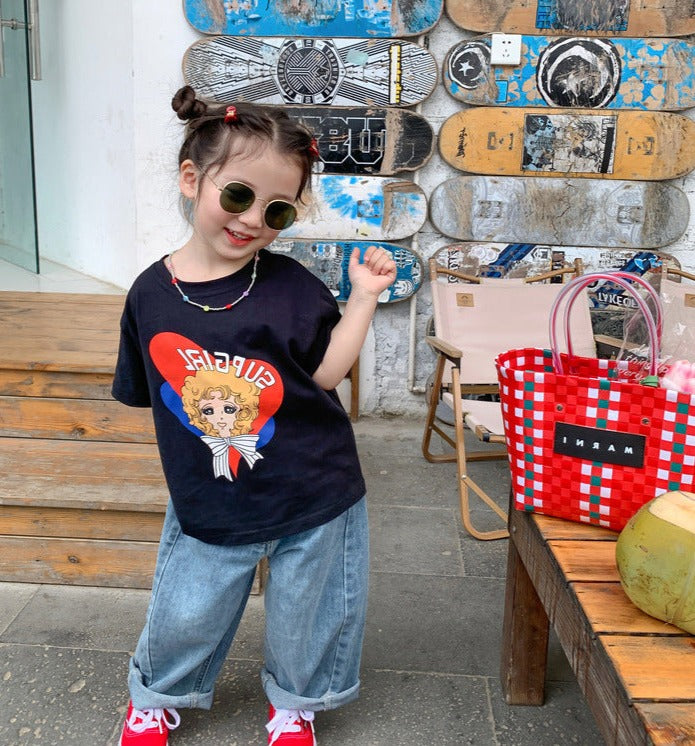 [507656] - Celana Panjang Jeans Kulot Oversize Anak Perempuan - Motif Tilt Button